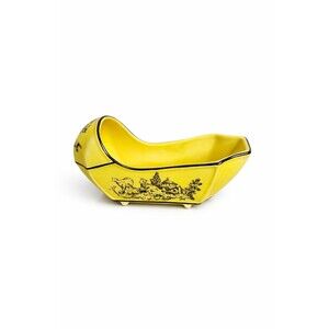 Vintage Mottahedeh Italy  Small Yellow Black Toile Footed Cachepot Vase